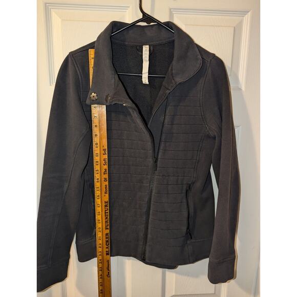 Lululemon Athletica Womens 4 Black Ribbed Jacket Asymmetrical Zip Cowl Collar - Picture 6 of 13